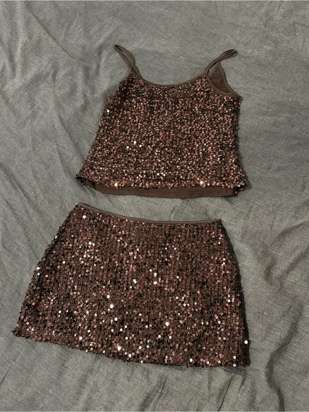 12th Tribe Brown Sequin Mini Skirt